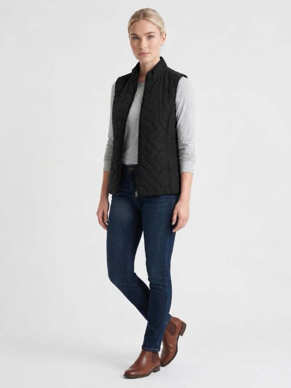 Croft & Barrow Quilted Vest Size XL black full Zip Lightweight